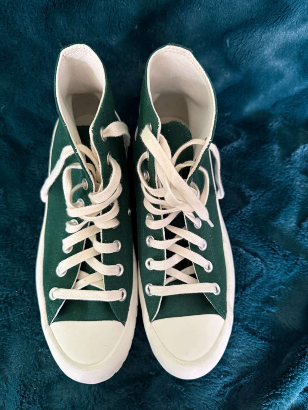 Women’s High-Top Canvas Sneakers in Forest Green and White